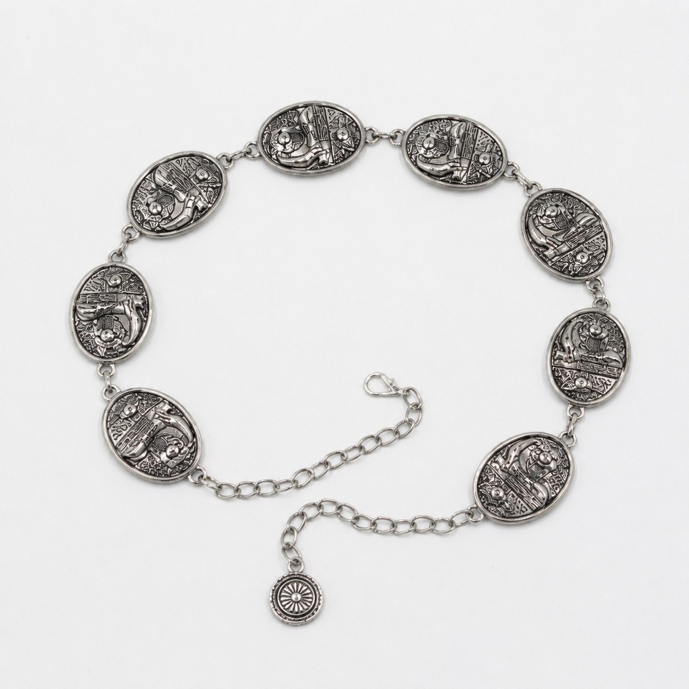 True Love Chain Belt Women L/XL Silver Western Cowboy Boot Medallion Antiqued